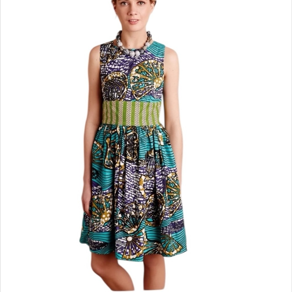 Mille Collines Anthropologie Dress 2 Kitenge Print Geometric Made In Rwanda